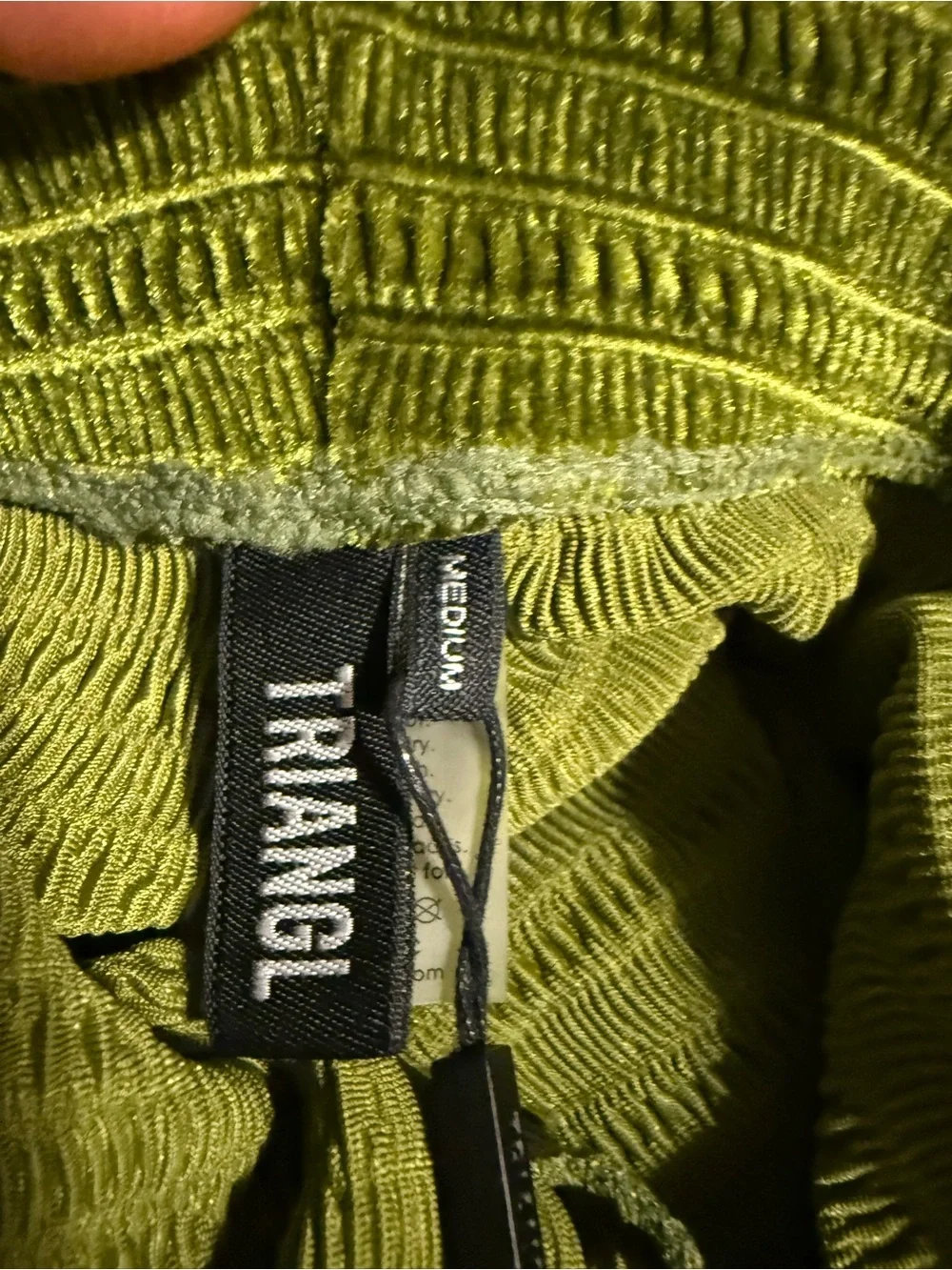 REPOP triangl swimwear Green Velvet Textured Bikini Top & Shorts Set